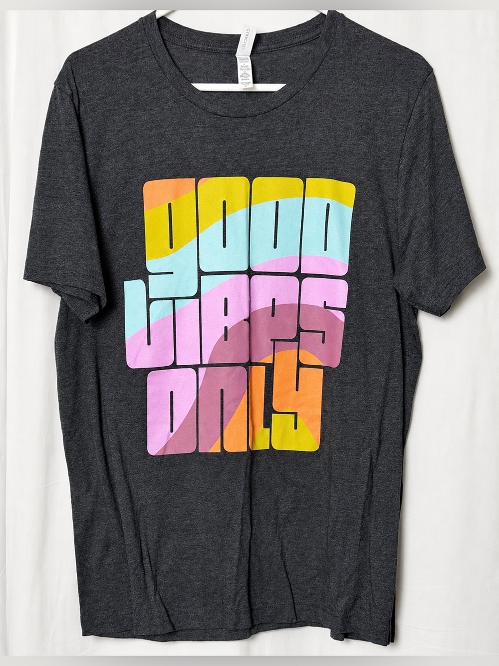 Bella Canvas Good Vibes Only Graphic Tee with Multicolor Print Size Large